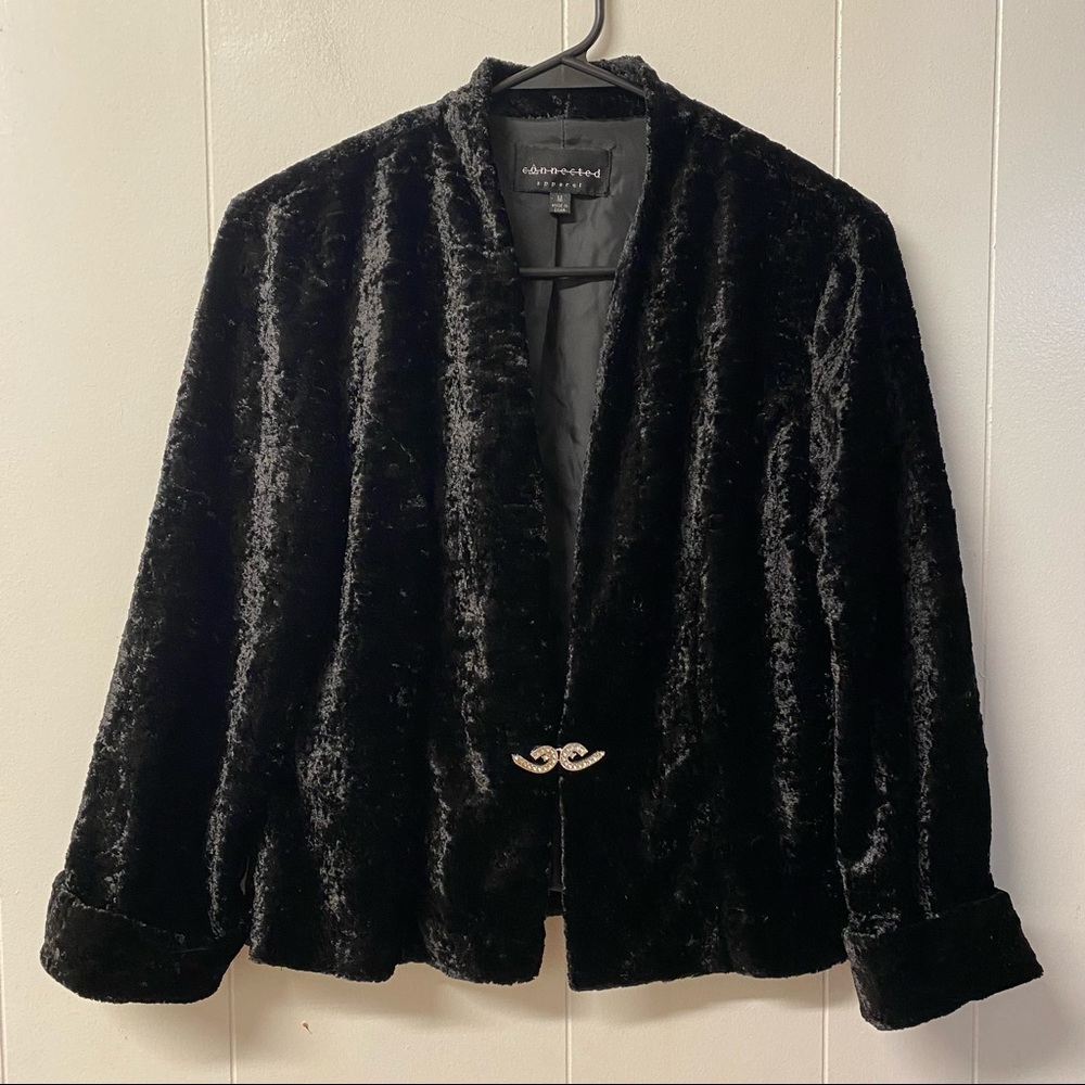 Connected Apparel Black Crushed Velvet Jacket Size M Rhinestone Embellishment